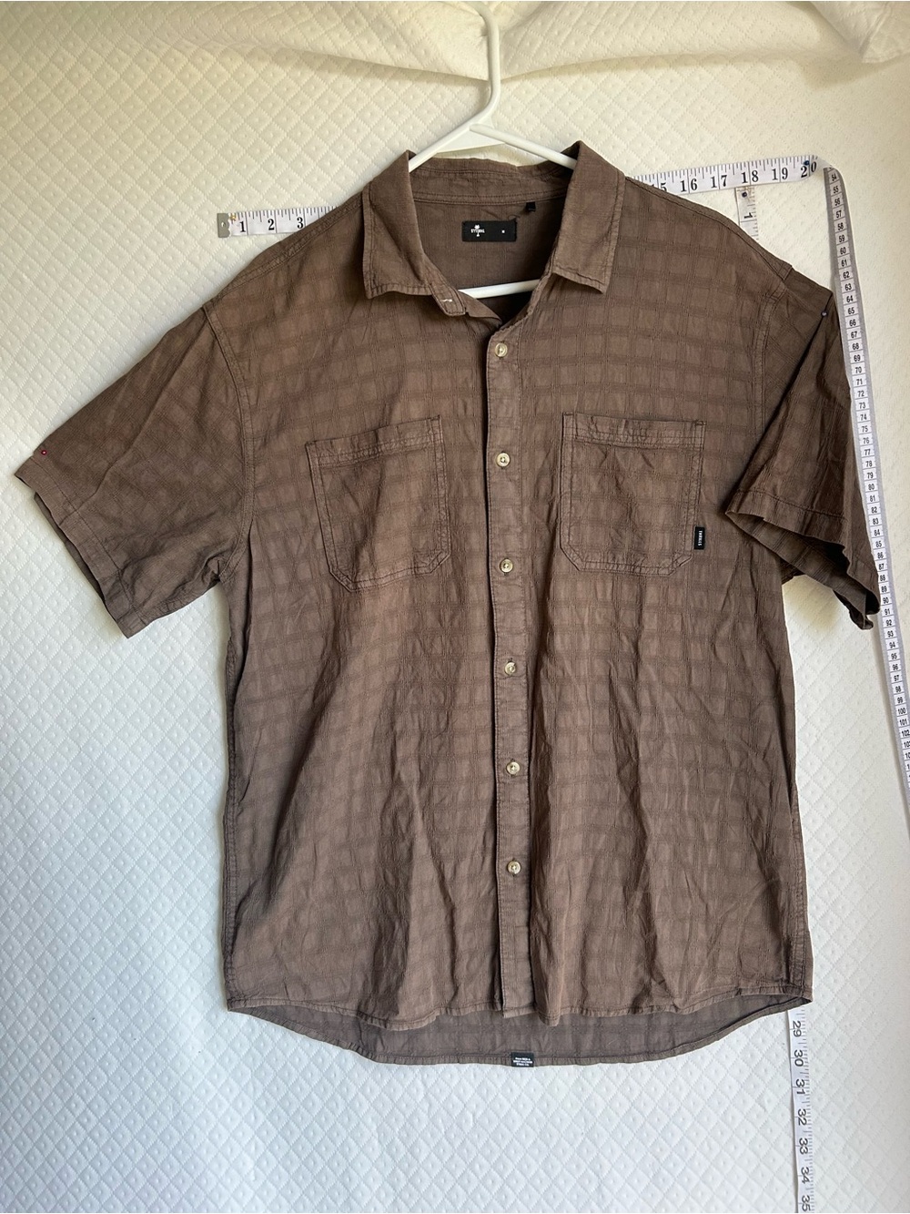 100% Cotton Thrills Brown Short Sleeve Button-Up Shirt Casual Camp Collar Top